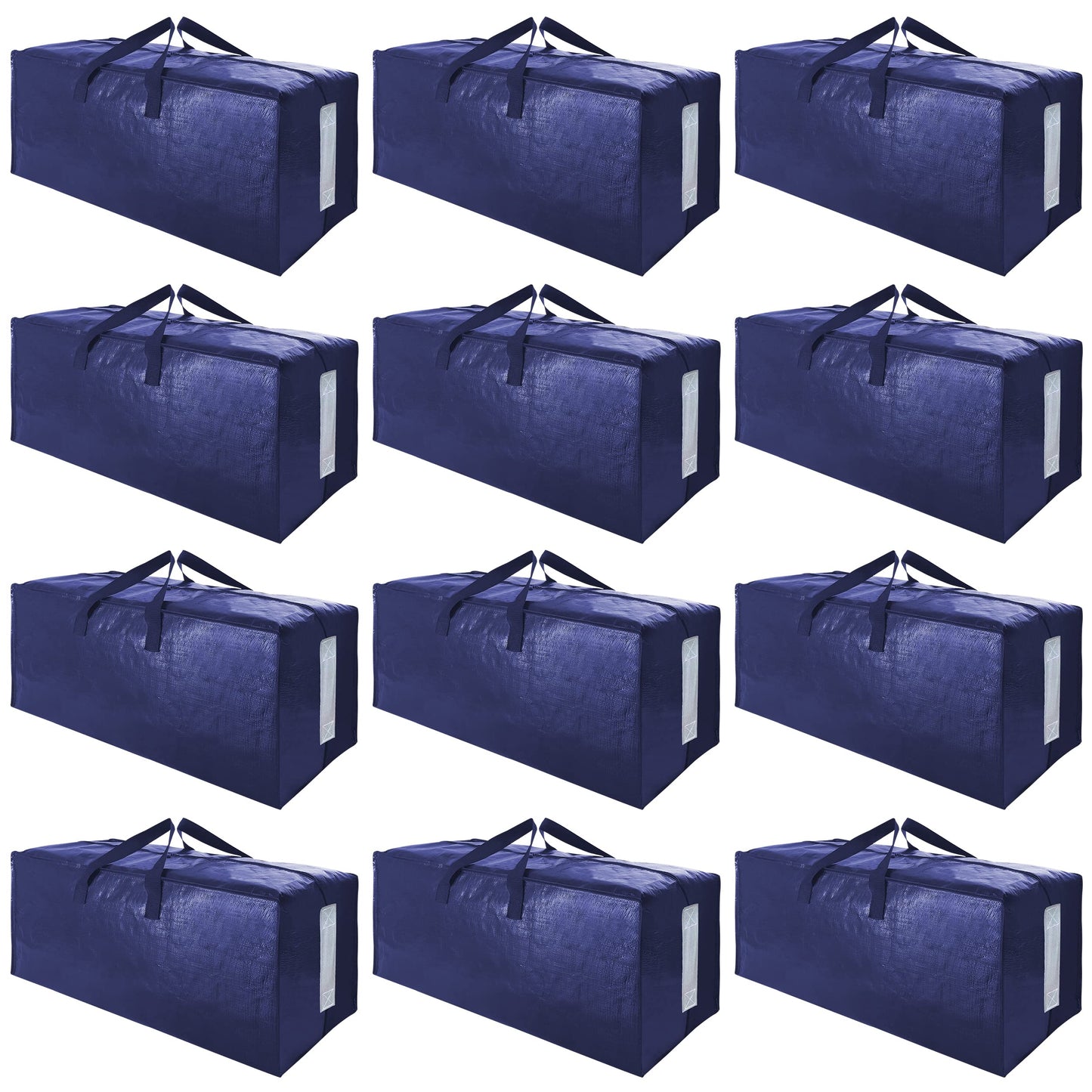 12 Pack Extra Large Moving Bags with Strong Zippers & Carrying Handles, Heavy Duty Storage Tote for Space Saving Moving Storage, Fold Flat, Alternative to Moving Box (Navy Blue)